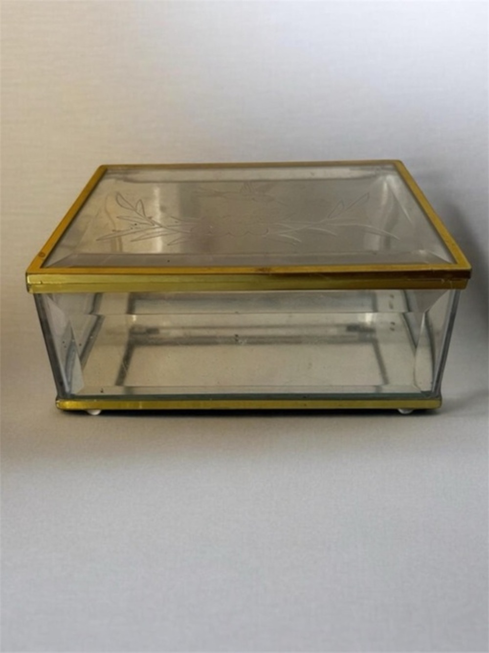 Vintage acrylic Jewelry Box with Gold brass Trim